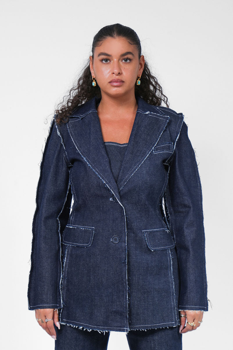 RAW DENIM HOUR GLASS BLAZER