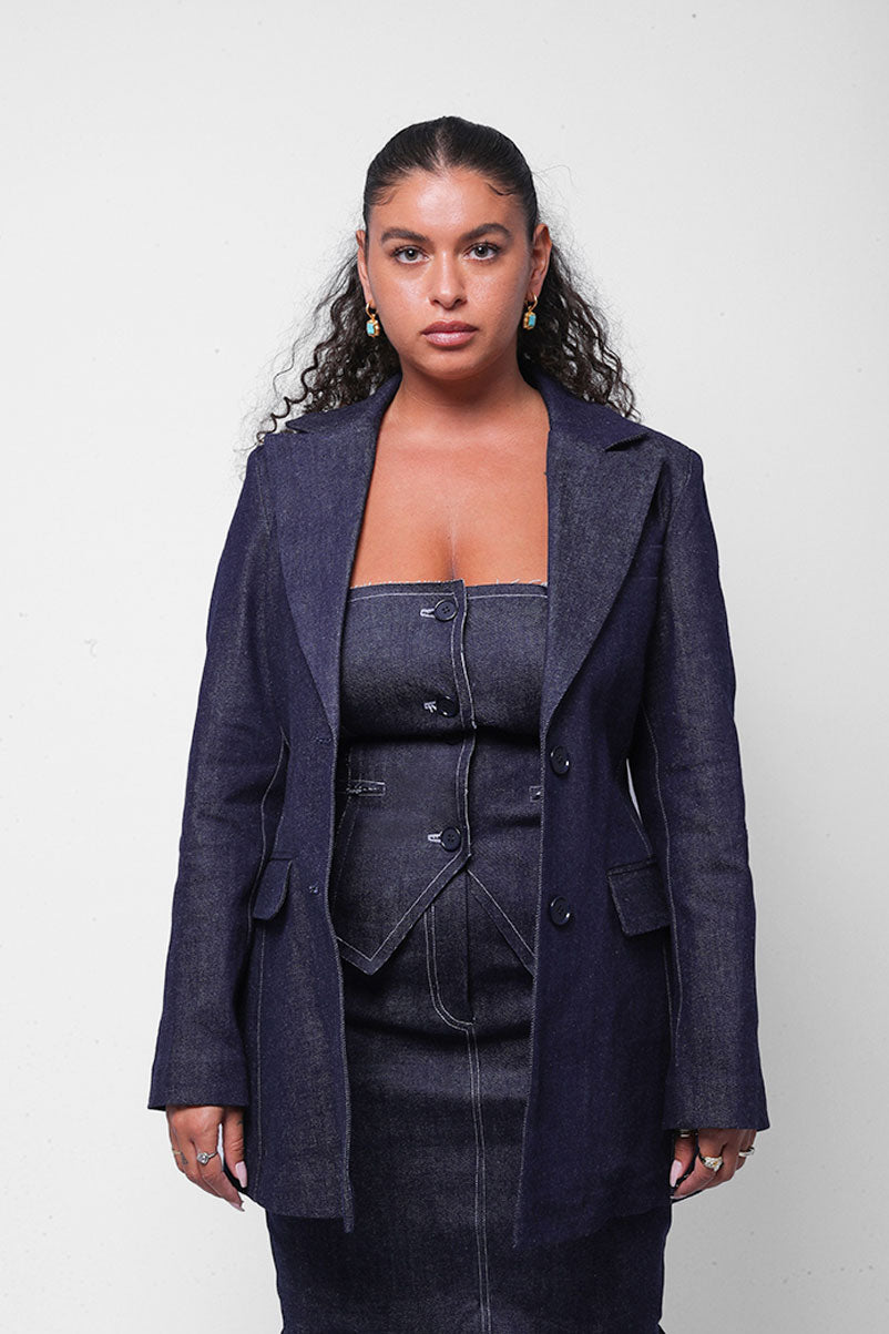 DENIM HOUR GLASS BLAZER