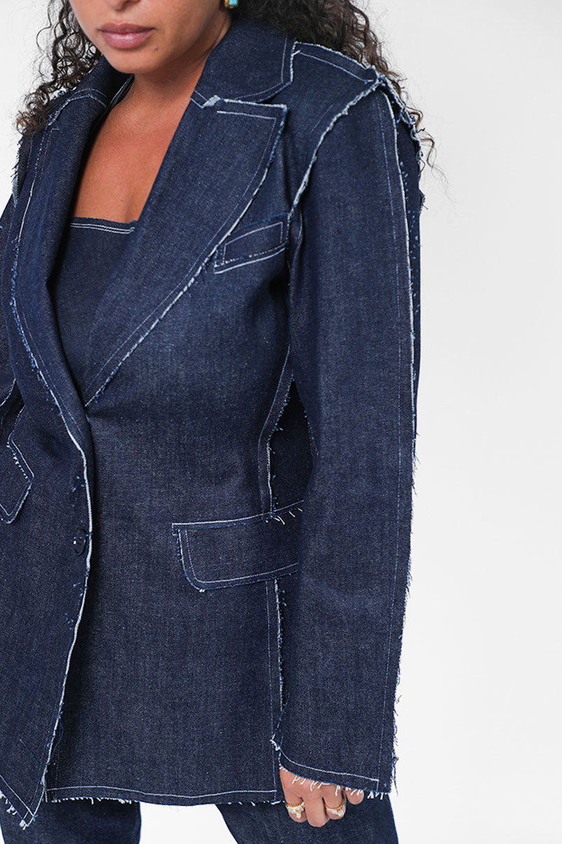 RAW DENIM HOUR GLASS BLAZER